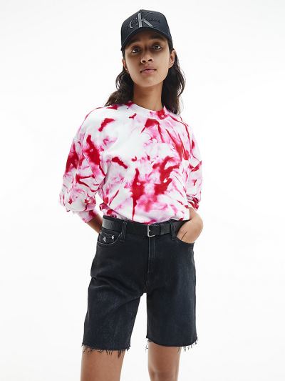 Calvin Klein Ruhák HU156359 | Calvin Klein Marble Print Organic Cotton Női Pulóver Rózsaszín
